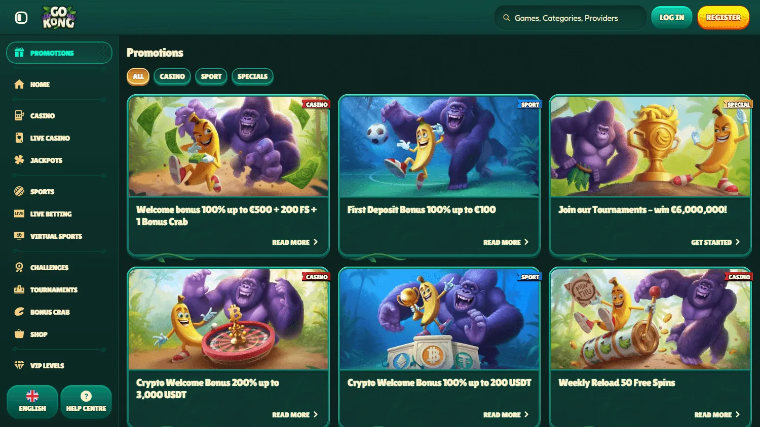 Gokong Casino desktop promotions view with the casino welcome offer